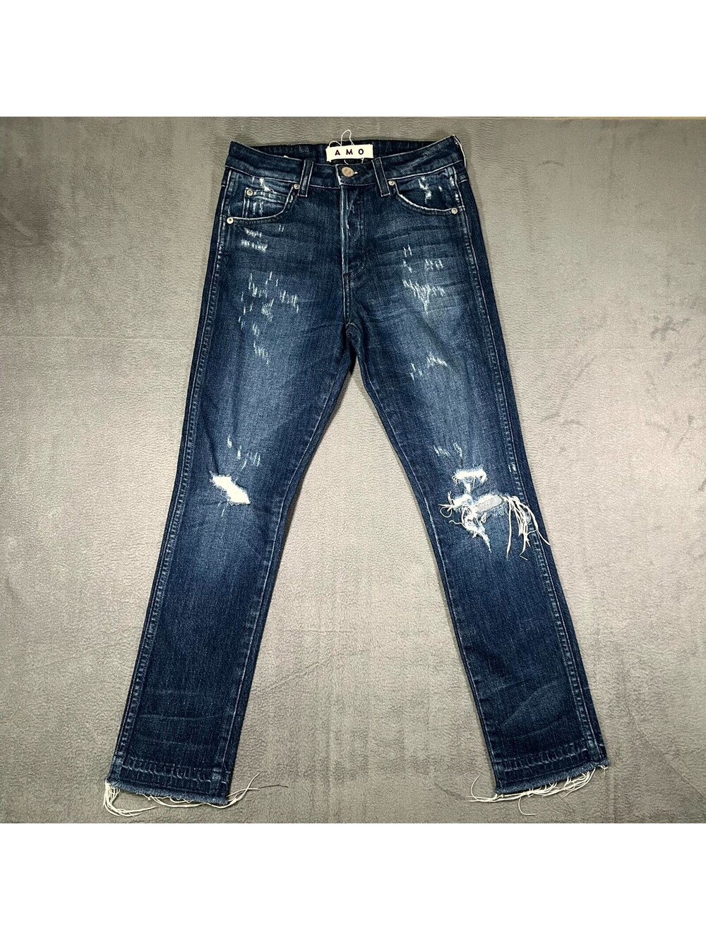 AMO Babe Jeans Blue Womens 26 Denim Dark Wash Straight Leg Distressed Everyday